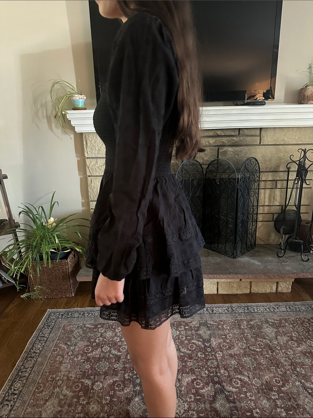 Altar'd State Black Smocked Bodice Tiered Mini Dress - Picture 2 of 5